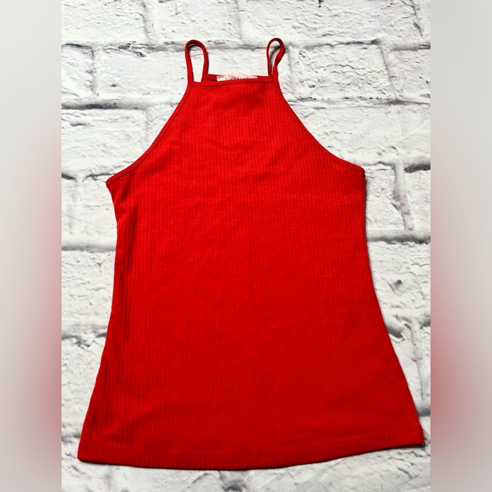 Lime blue red ribbed halter top size small